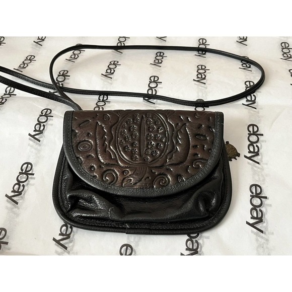 TURTLE RIDGE Small Purse Leather Hand Tooled Crossbody/Shoulder Bag Brown - Picture 2 of 8
